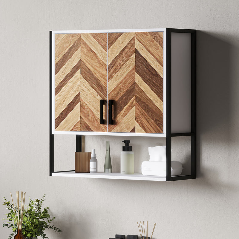 HOMCOM Bathroom Cabinet Wall Mounted Over the Toilet with 2 Doors, Walnut