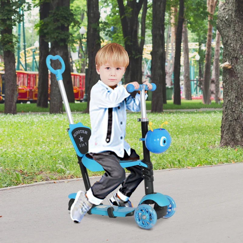 HOMCOM 5-in-1 Children's  Kick Scooter W/Removable Seat-Blue