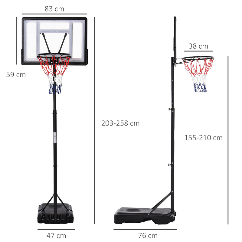 HOMCOM  1.55-2.1m Basketball Hoop and Stand w/ Fillable Base, Wheels - Black