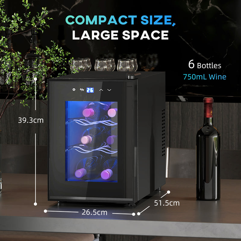 HOMCOM Mini Beer and Wine Fridge, 6 Bottle, with Glass Door, Touch Screen