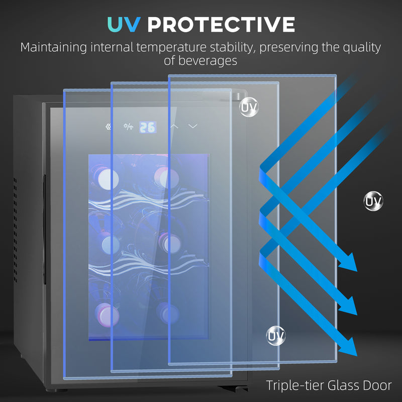 HOMCOM Mini Beer and Wine Fridge, 6 Bottle, with Glass Door, Touch Screen
