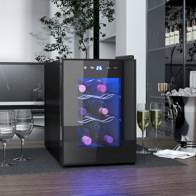 HOMCOM Mini Beer and Wine Fridge, 6 Bottle, with Glass Door, Touch Screen