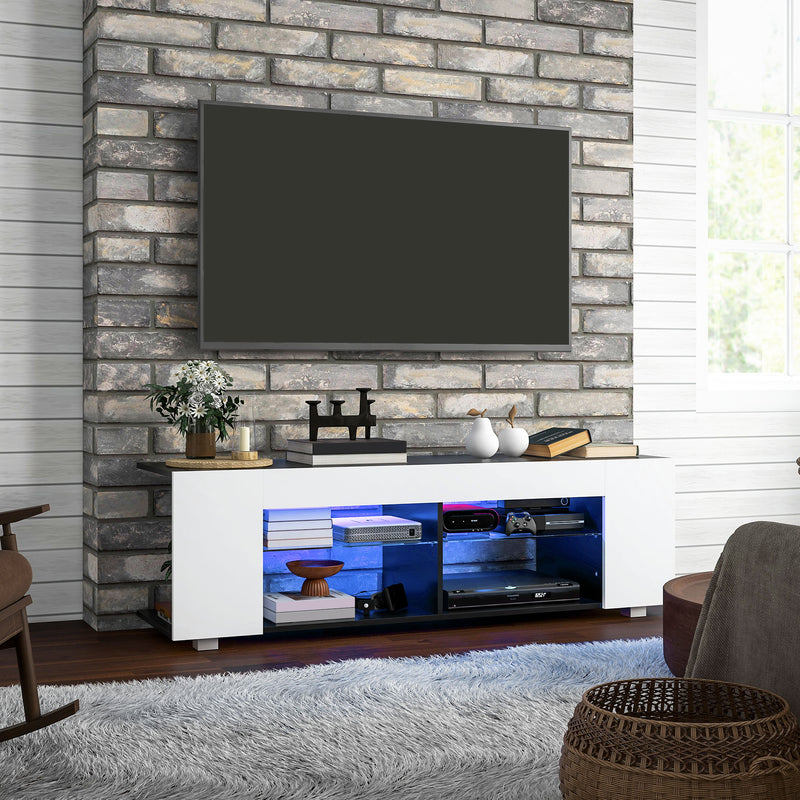 HOMCOM TV Stand 145cm TV Unit With Glass Shelves RGB LED Light For 60 Inch TV