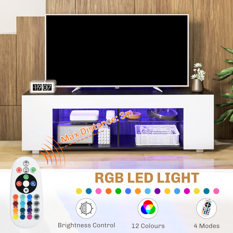 HOMCOM TV Stand 145cm TV Unit With Glass Shelves RGB LED Light For 60 Inch TV