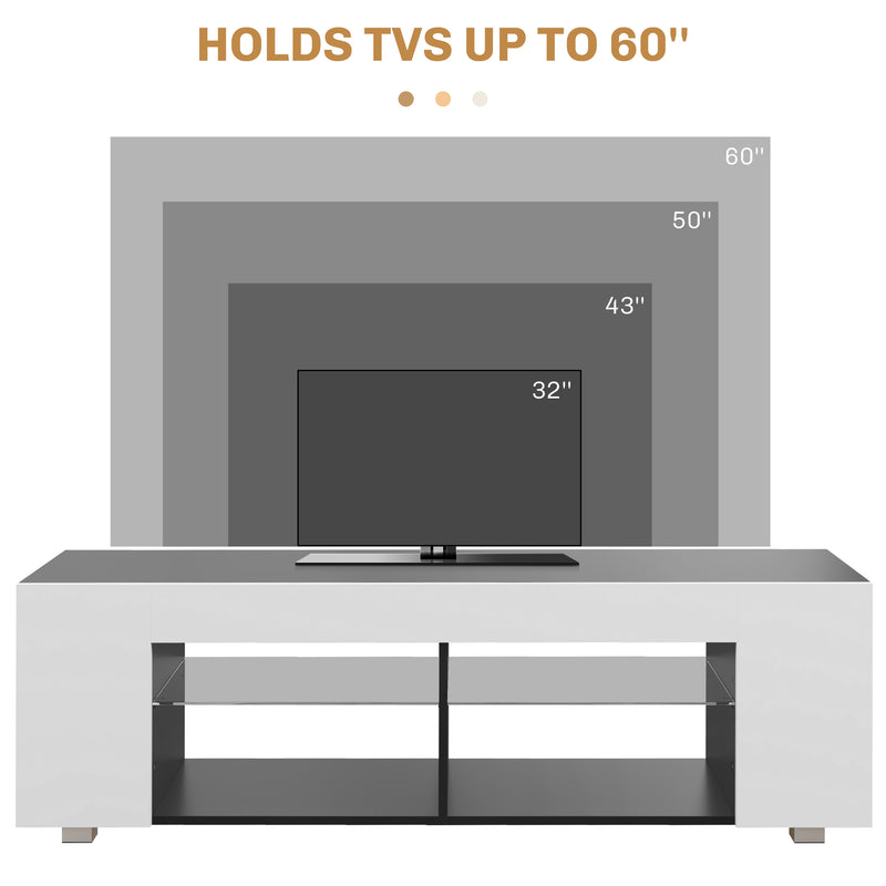 HOMCOM TV Stand 145cm TV Unit With Glass Shelves RGB LED Light For 60 Inch TV