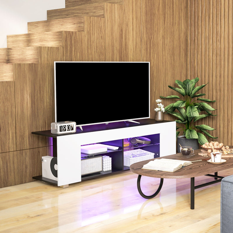 HOMCOM TV Stand 145cm TV Unit With Glass Shelves RGB LED Light For 60 Inch TV