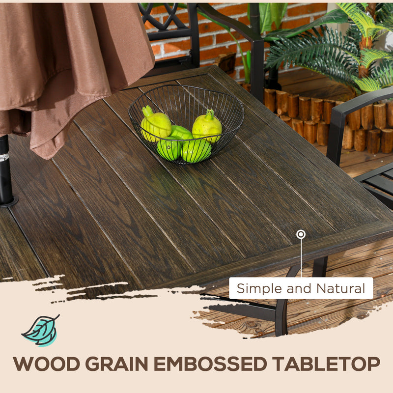 Outsunny Garden Table with Parasol Hole for Patio, Deck, Brown, 150 x 96 x 73cm