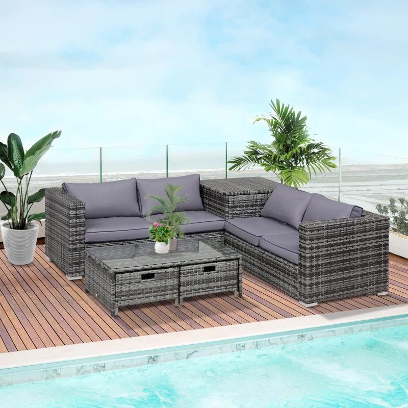 Outsunny Rattan Corner Sofa Set 1.3m - Grey