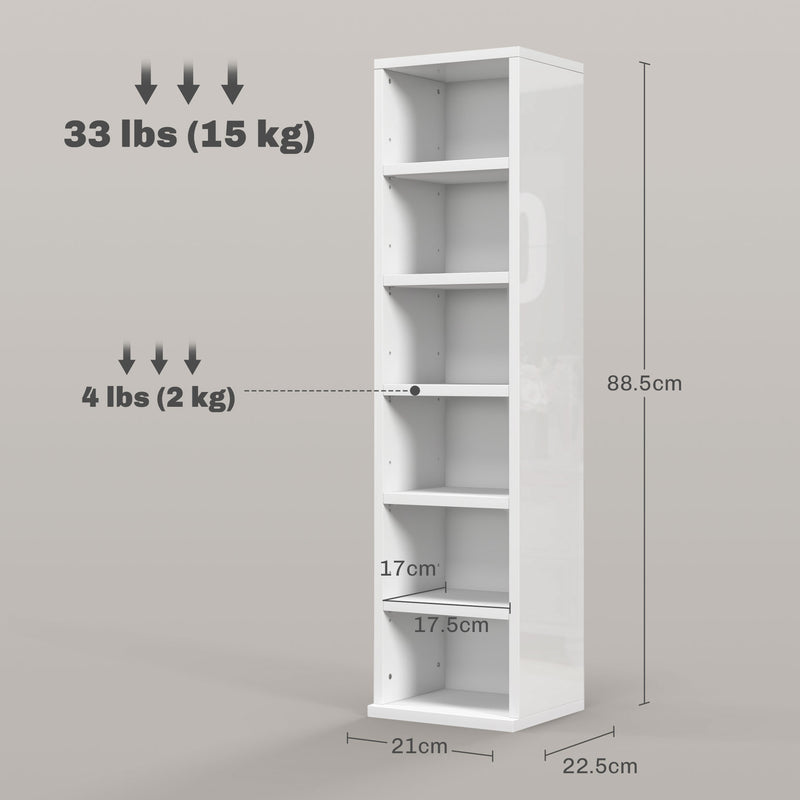 HOMCOM Set of 2 CD Storage Units with Adjustable Shelves, High Gloss White