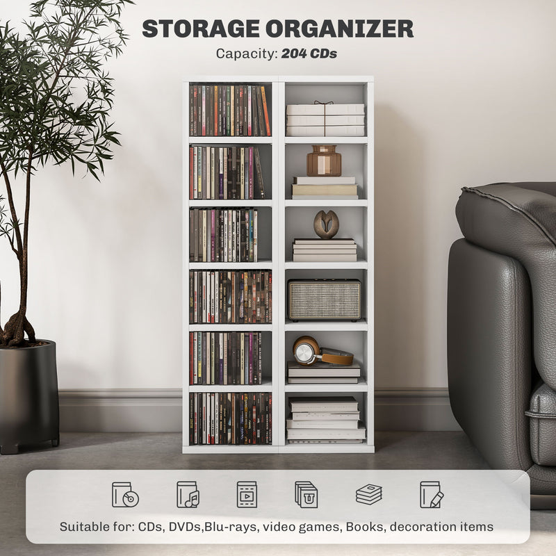 HOMCOM Set of 2 CD Storage Units with Adjustable Shelves, High Gloss White