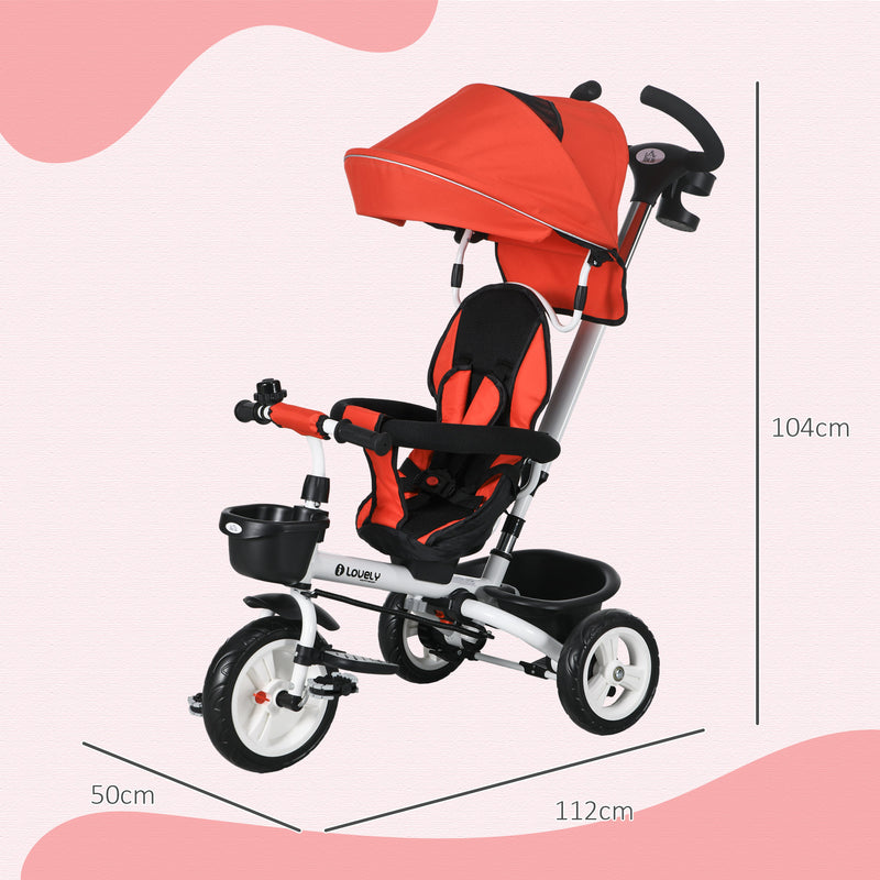 HOMCOM 6 in 1 Red Trike for Toddler 1-5 Years with Parent Handle