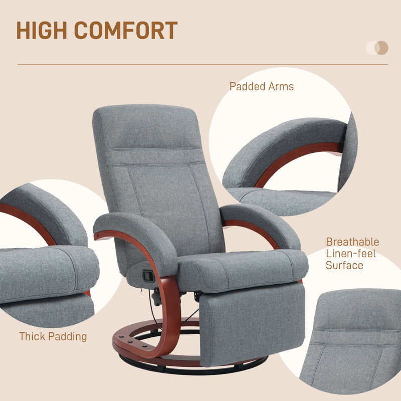 HOMCOM Manual Recliner Swivel Reclining Chair with Footrest Armrests Grey