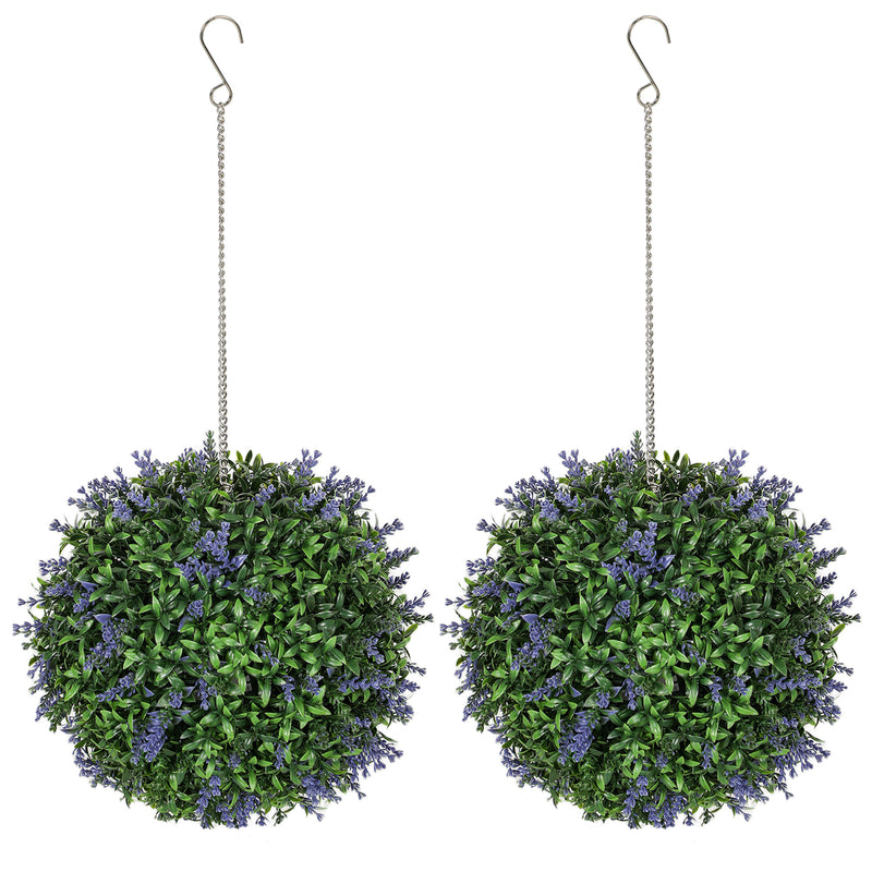 HOMCOM Set of 2 Artificial Plant Topiary Balls, Faux Plants, Purple