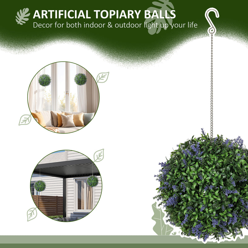 HOMCOM Set of 2 Artificial Plant Topiary Balls, Faux Plants, Purple