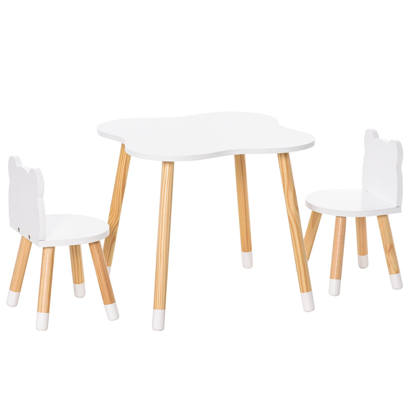 HOMCOM 3 Piece Kids Table and Chair Set with 2 Bear-shaped Chairs, White