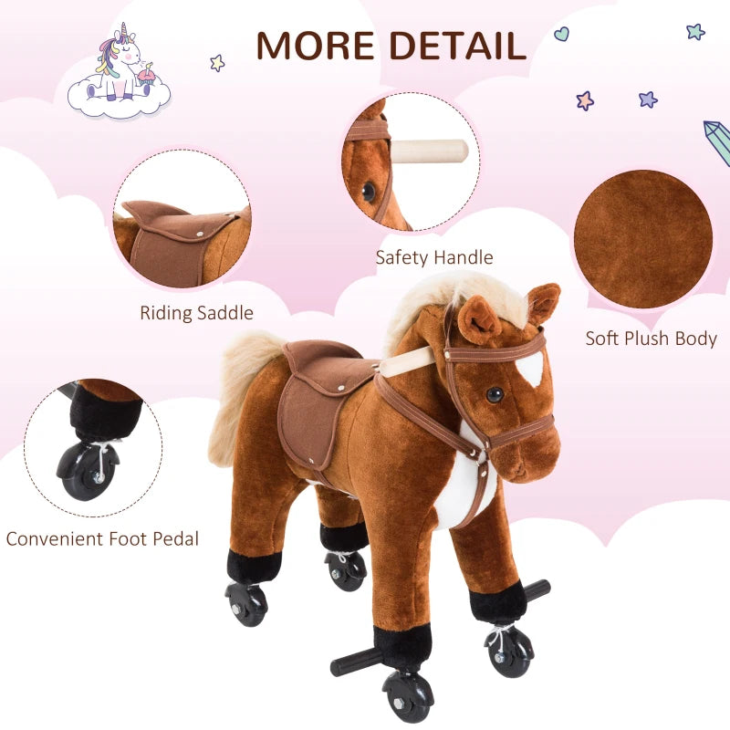 HOMCOM Children's Wheeled walking horse - Brown