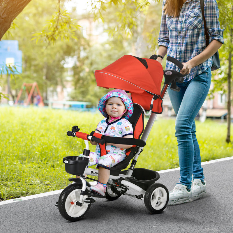 HOMCOM 6 in 1 Red Trike for Toddler 1-5 Years with Parent Handle