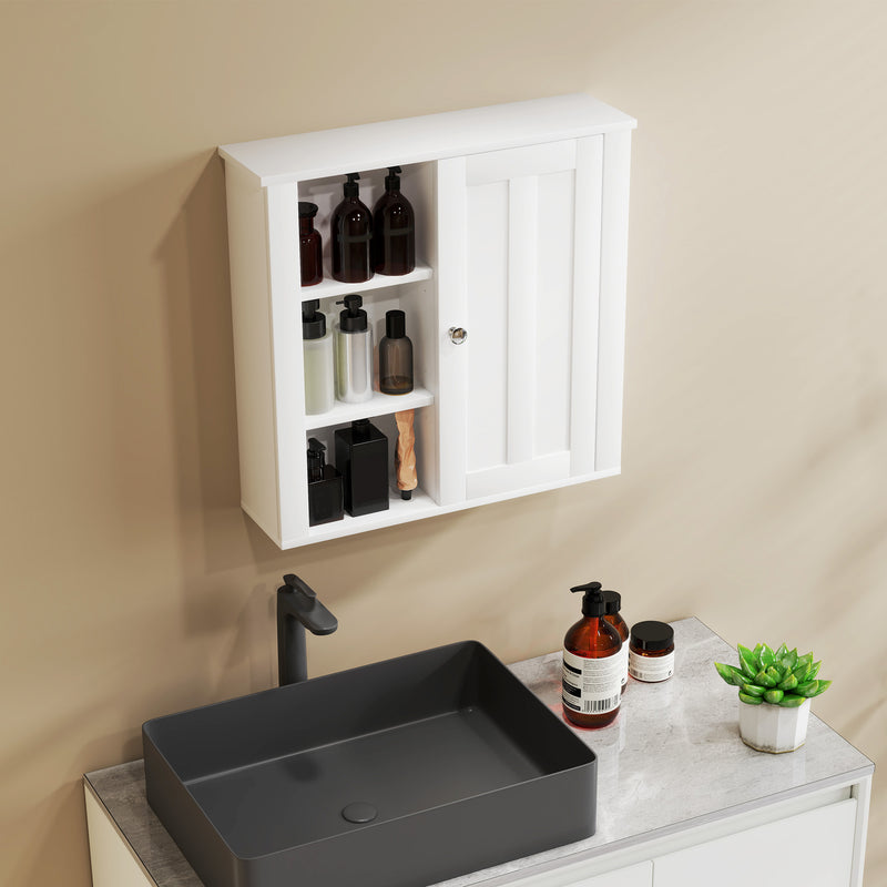 HOMCOM Modern Wall Mounted Bathroom Cabinet with Adjustable Shelves, White