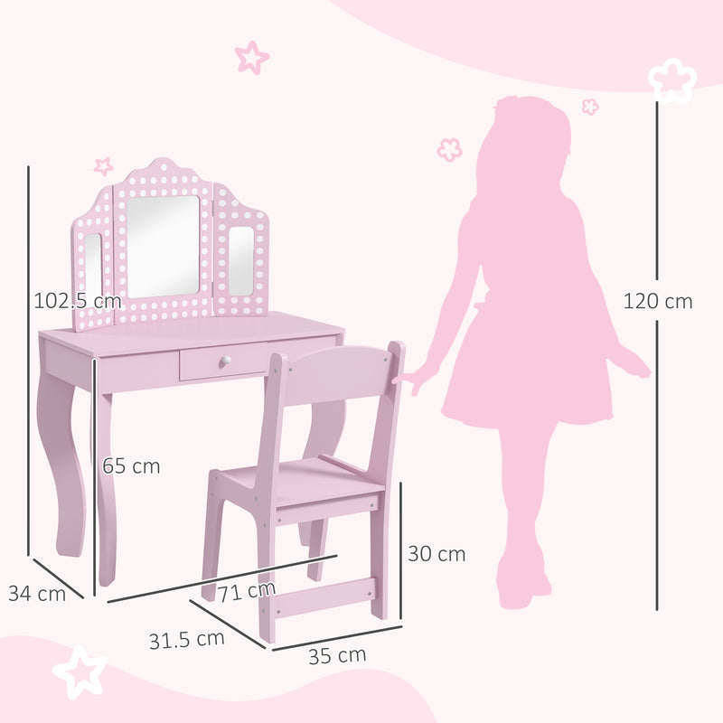 AIYAPLAY Kids Dressing Table Set Make up w/ Stool, Drawer, for Playroom