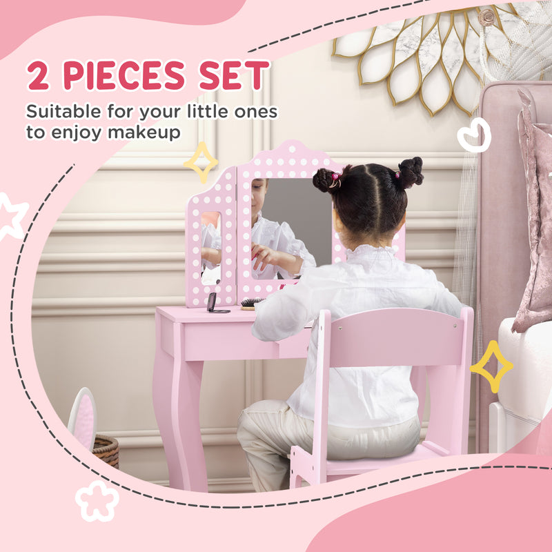 AIYAPLAY Kids Dressing Table Set Make up w/ Stool, Drawer, for Playroom