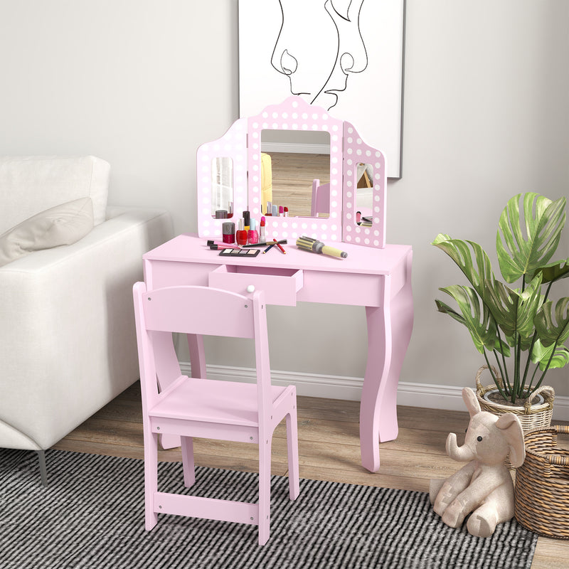 AIYAPLAY Kids Dressing Table Set Make up w/ Stool, Drawer, for Playroom