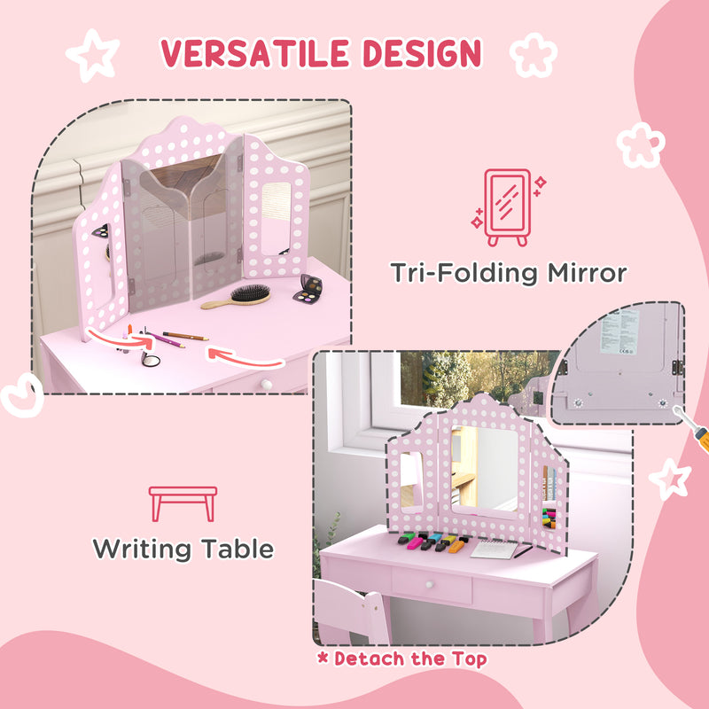 AIYAPLAY Kids Dressing Table Set Make up w/ Stool, Drawer, for Playroom