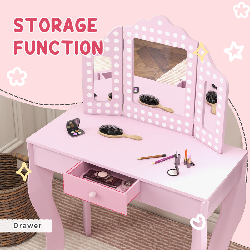 AIYAPLAY Kids Dressing Table Set Make up w/ Stool, Drawer, for Playroom