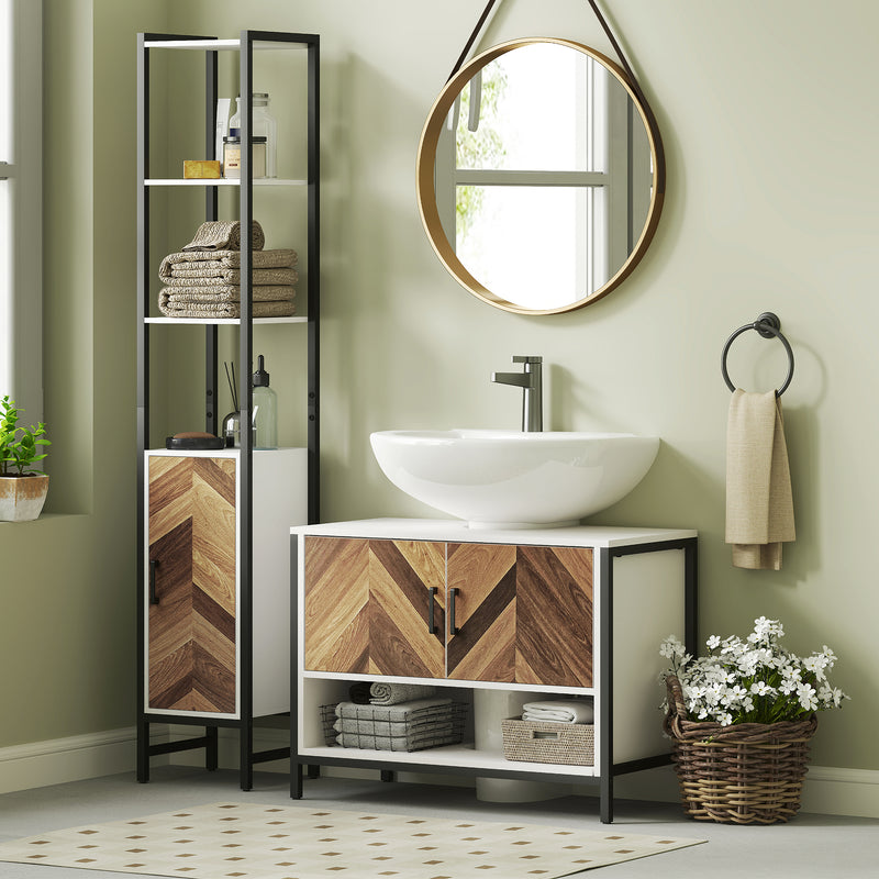 HOMCOM Bathroom Under Sink Cabinet for Basin with or without Pedestal Cream