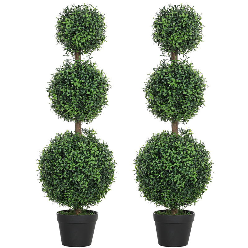 HOMCOM Set of 2 Decorative Artificial Plants Boxwood Trees in Pot, Green