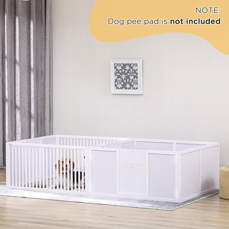 PawHut Wooden Dog Pen Pet Playpen 7 Panels Puppy Pen for Indoors - White