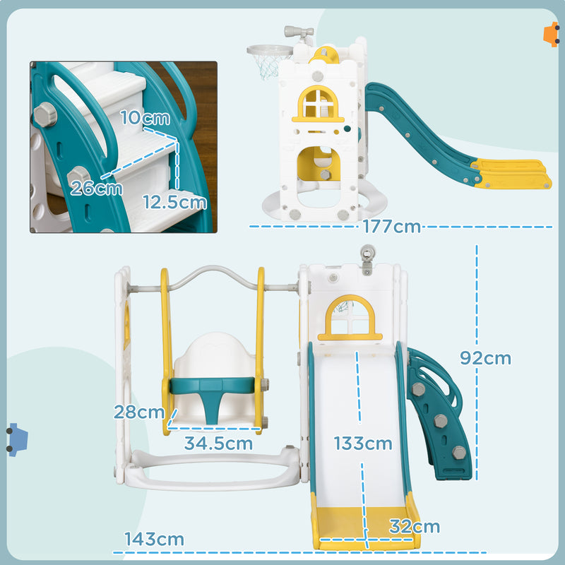 AIYAPLAY 6-in-1 Toddler Climber And Set W/ Basketball Hoop, Telescope Yellow