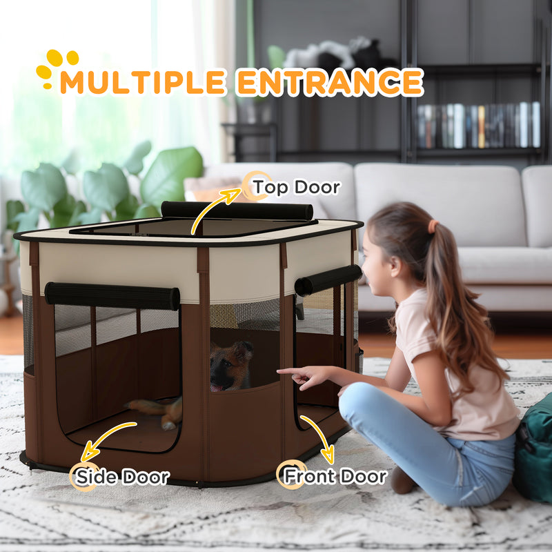 PawHut Portable Dog Pen for Puppies, Rabbits, Kittens, Guinea Pigs - Brown