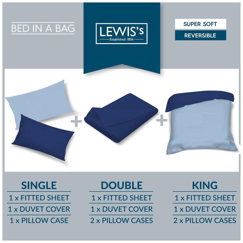 Lewis's Reversible Printed Bed In A Bag - Grey Check