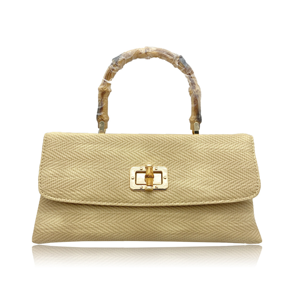 Belle Bamboo Handle Bag - Natural