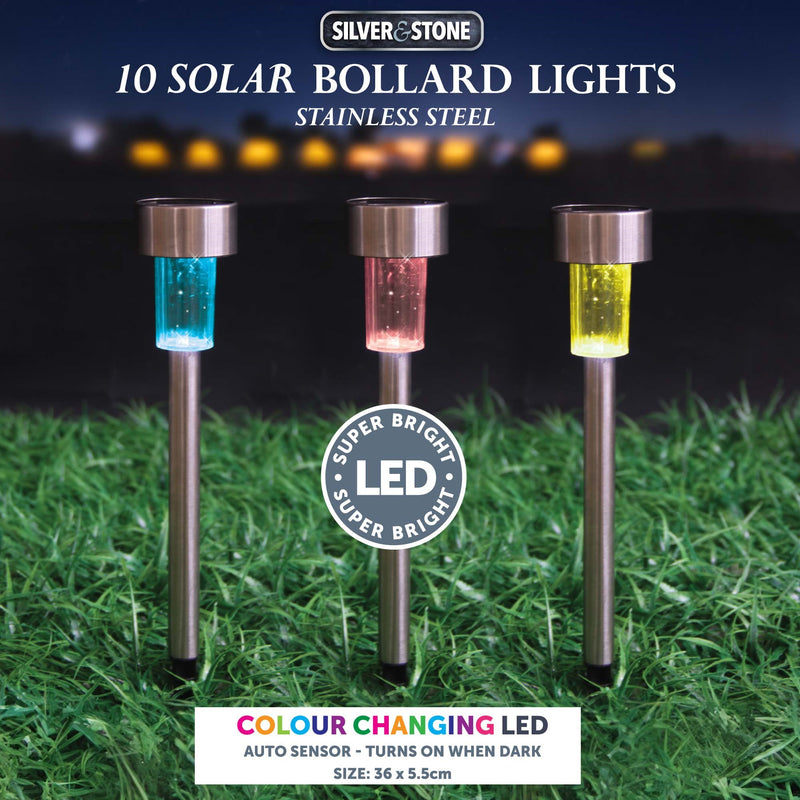 Silver & Stone Bollard Solar Lights (10 Pack)