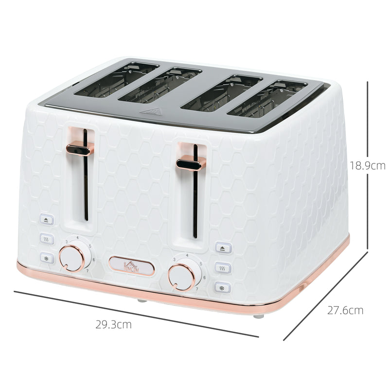 HOMCOM Toaster with 4 Slot, 7 Browning Levels, 1600W, Honeycomb