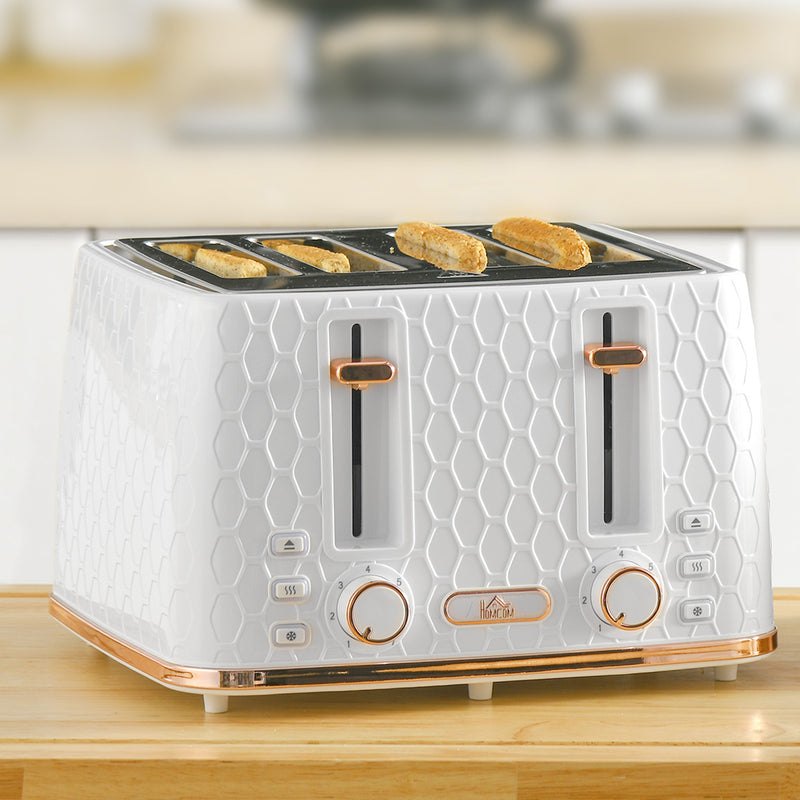 HOMCOM Toaster with 4 Slot, 7 Browning Levels, 1600W, Honeycomb