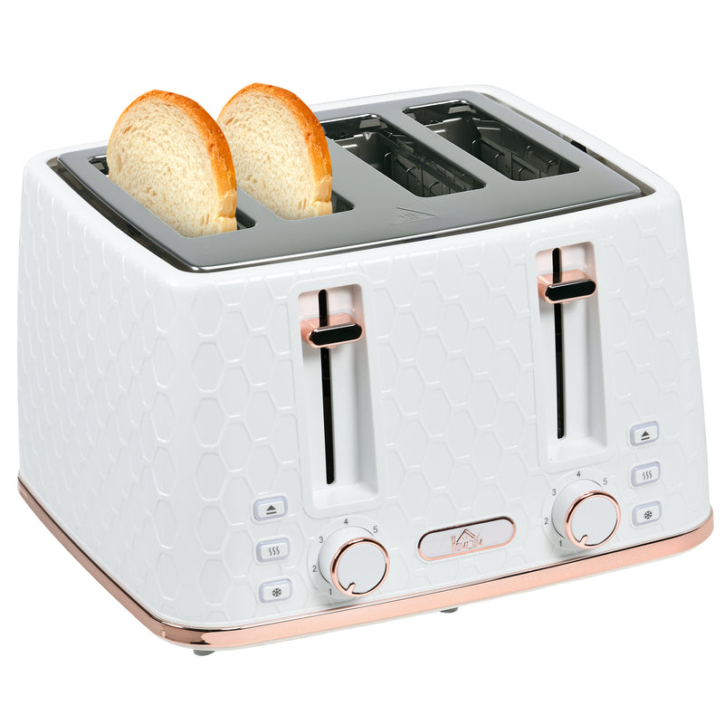 HOMCOM Toaster with 4 Slot, 7 Browning Levels, 1600W, Honeycomb