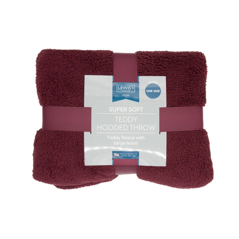 Lewis's Sherpa Fleece Lined Hooded Throw - Burgandy