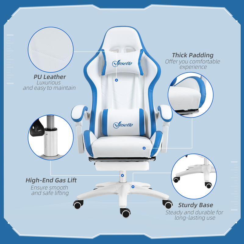 Vinsetto Racing Style Gaming Chair with Reclining Function Footrest, Blue