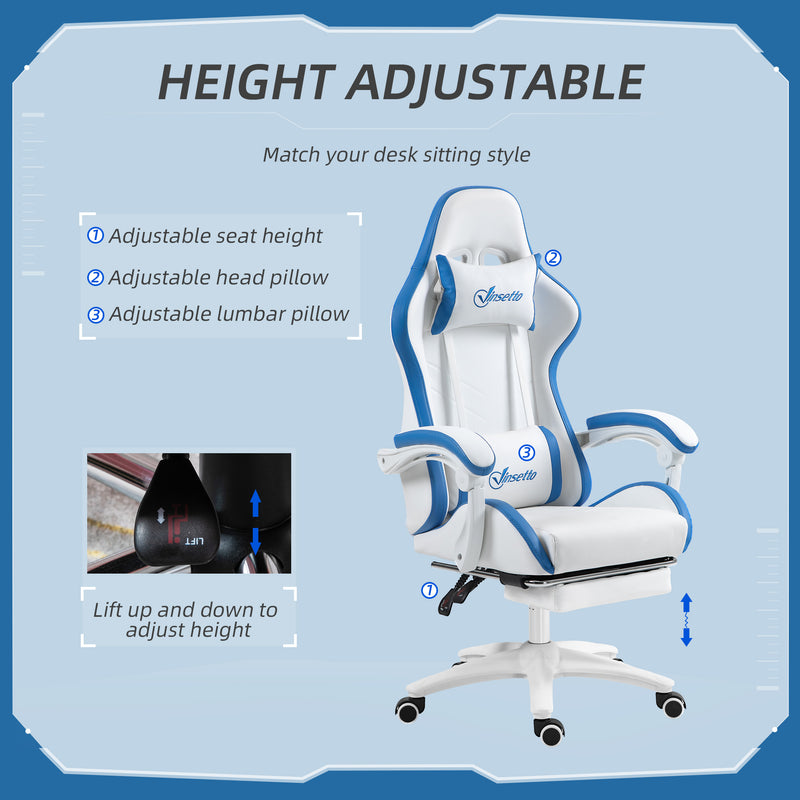 Vinsetto Racing Style Gaming Chair with Reclining Function Footrest, Blue