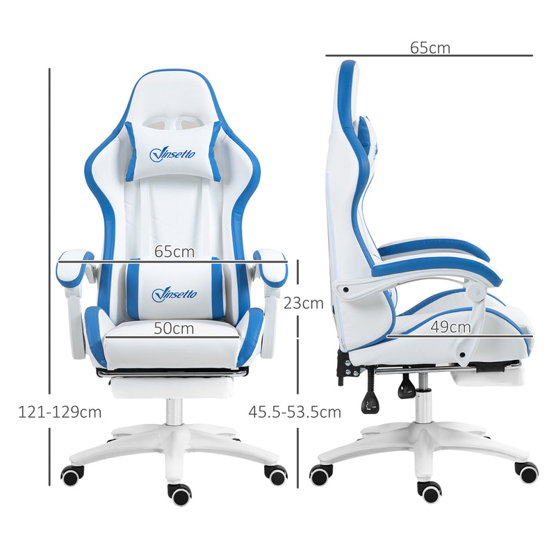 Vinsetto Racing Style Gaming Chair with Reclining Function Footrest, Blue