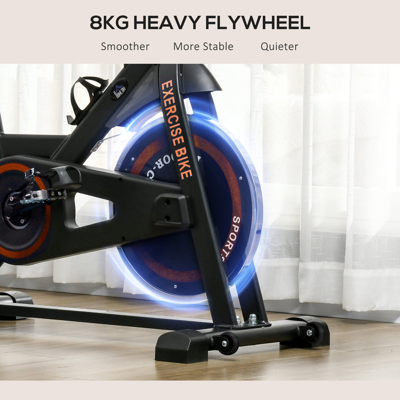 HOMCOM 8kg Flywheel Exercise Bike with Adjustable Height, Resistance, Black