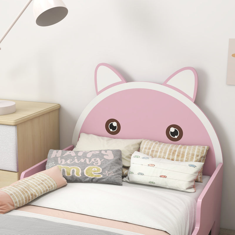 ZONEKIZ Toddler Bed Frame Cat Design Kids Bed with Guardrails - Pink