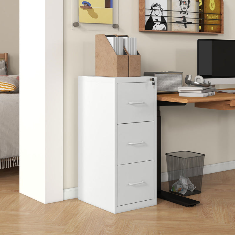 3 Drawer Filing Cabinet with Adjustable Hanging Bar for A4 and Letter Size White