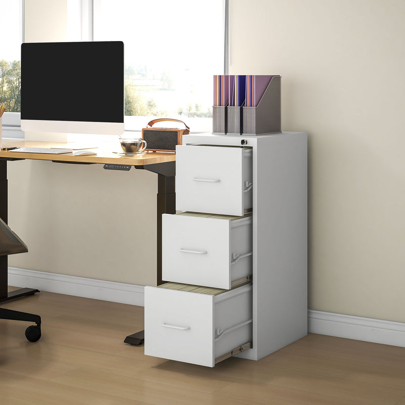 3 Drawer Filing Cabinet with Adjustable Hanging Bar for A4 and Letter Size White