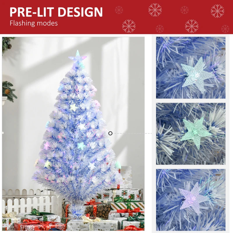 HOMCOM Christmas Fibre Optic White Tree 4' with 26 Multi Lights