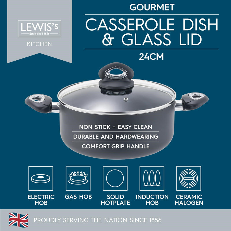 Lewis's Gourmet Non-Stick 24cm Casserole With Tempered Glass Lid