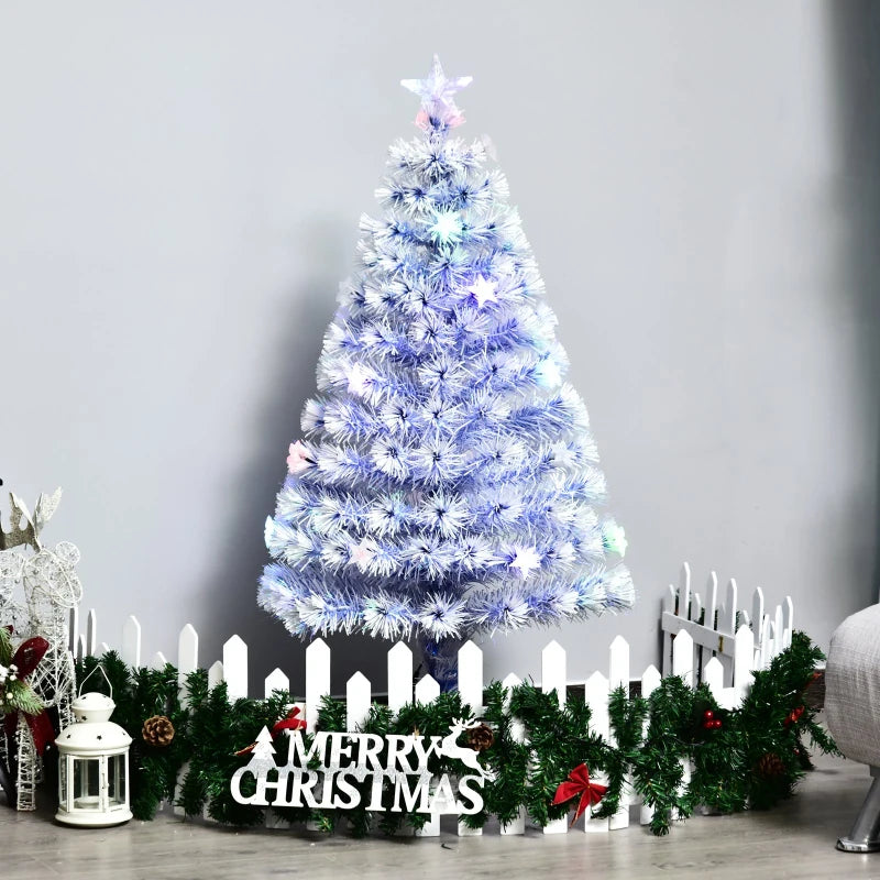 HOMCOM Christmas Fibre Optic White Tree 4' with 26 Multi Lights