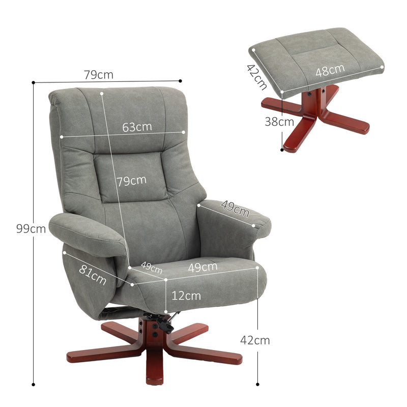 Recliner Chair with Footstool, Backrest Adjustable Armchair, Grey